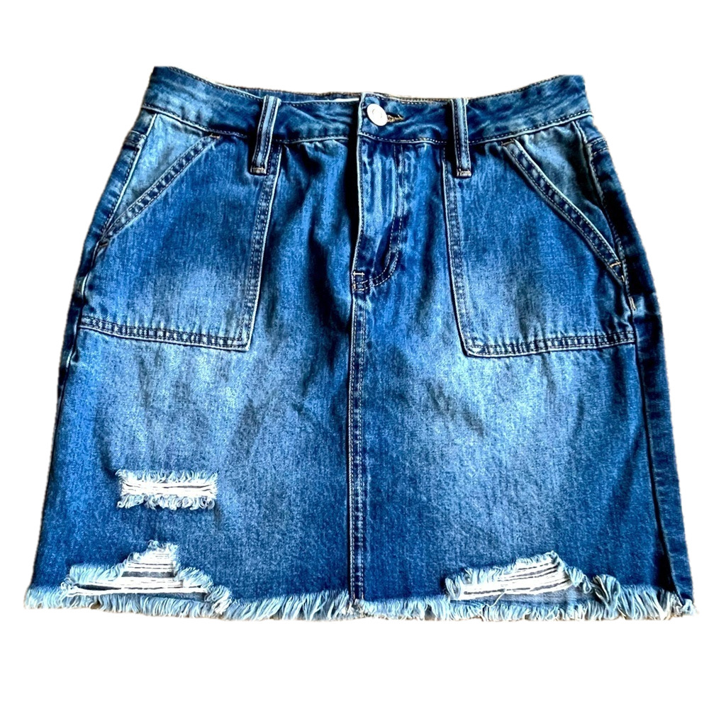 YMI distressed frayed denim skirt